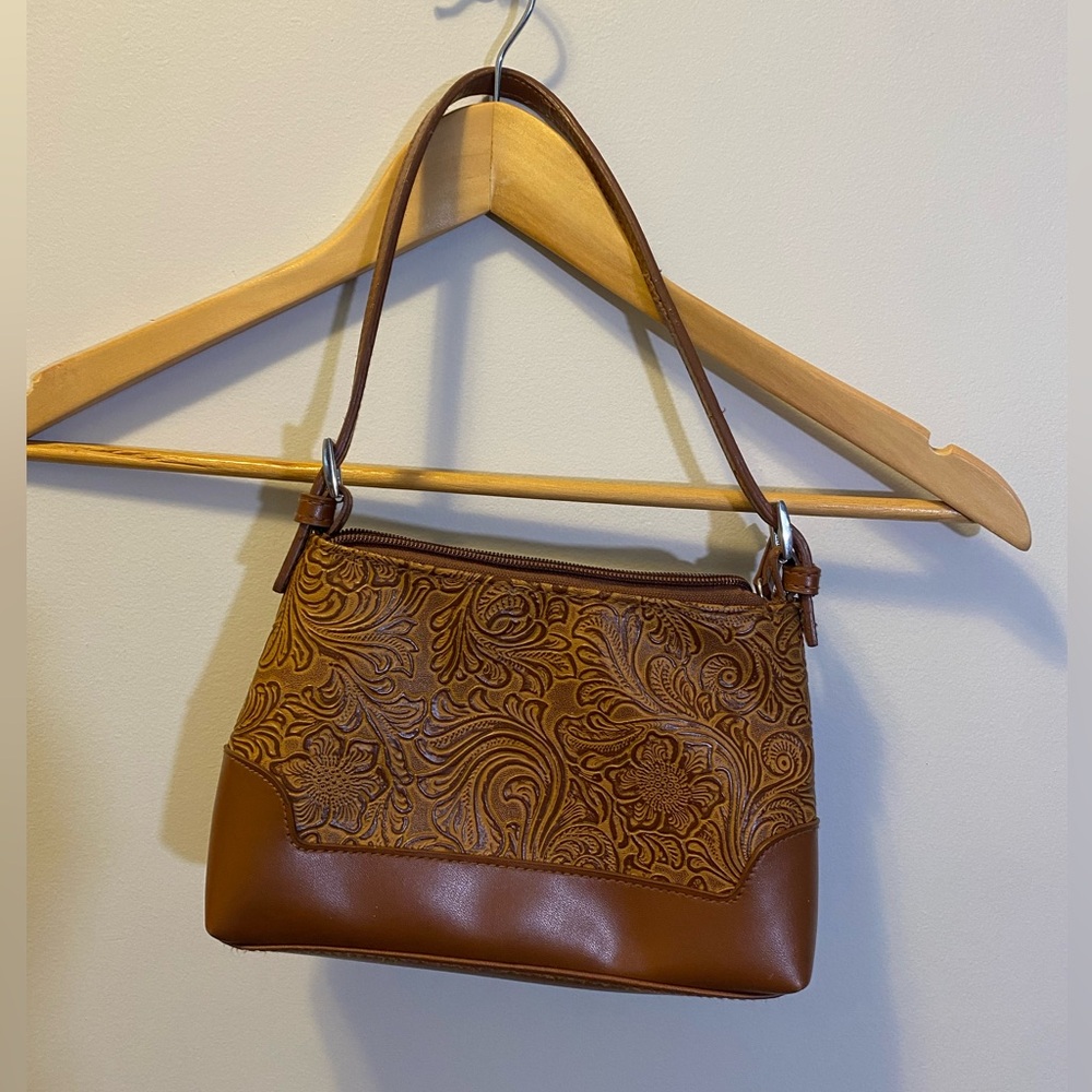 Vintage Brown Textured Leather Shoulder Bag / Purse
